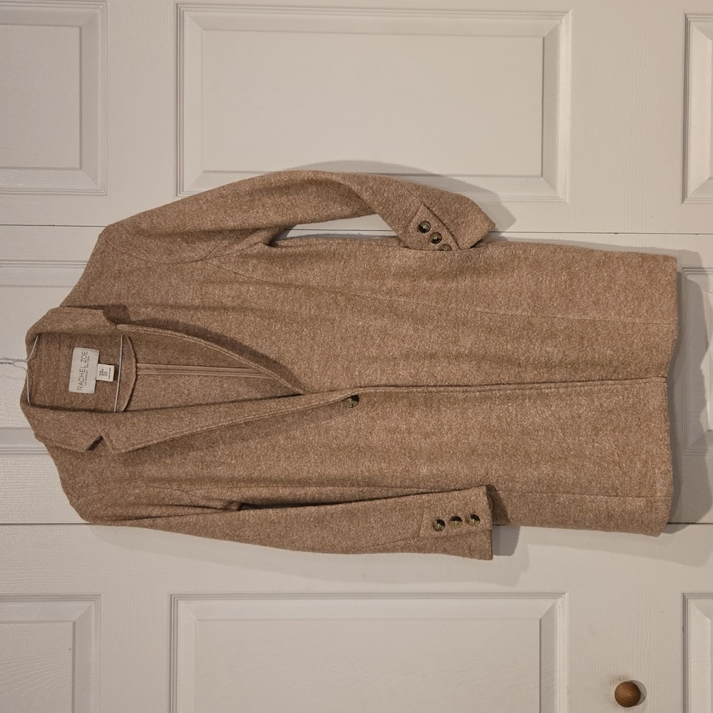 Rachel Zoe Coat Womens Medium Tan Wool Blend Single Button Long Overcoat Classic